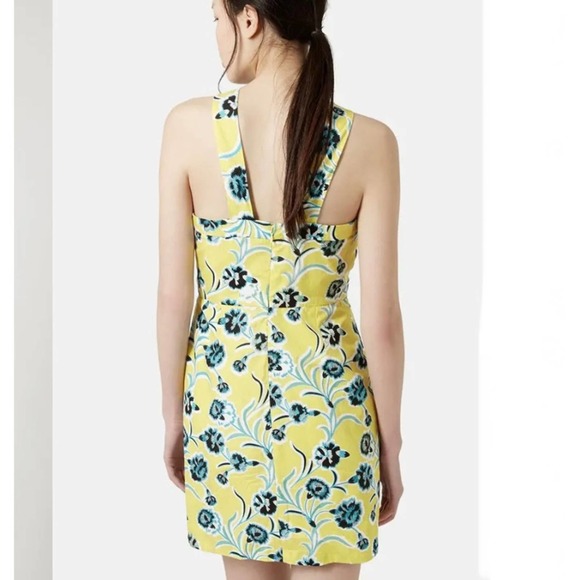 Topshop Twist Neckline Yellow Printed Shift Dress - Picture 7 of 10